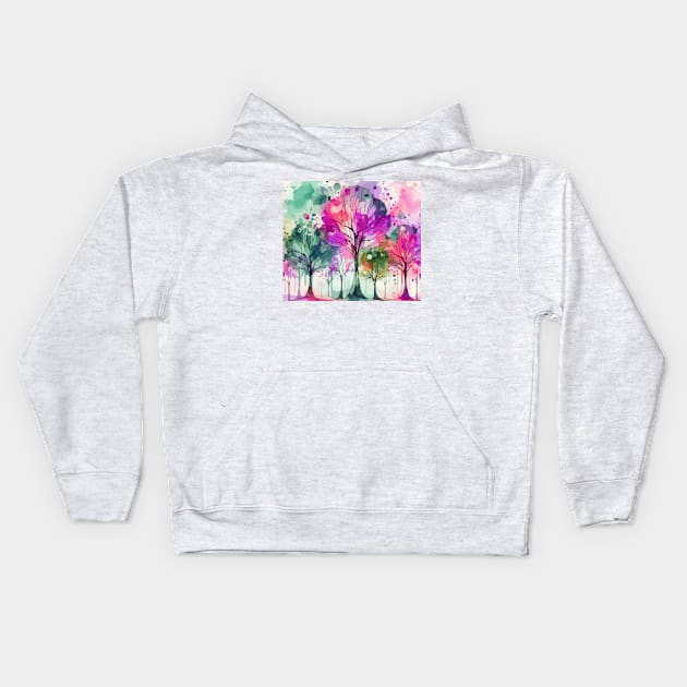 Colorful Pink Pastel Abstract Trees Kids Hoodie by Siha Arts